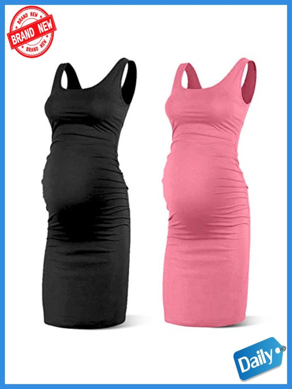 Women's Maternity Bodycon Dress Soft Ruched Tank Sleeveless Summer Pregnancy